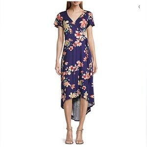NWT by&by Navy Floral Wrap Midi Dress, XS
